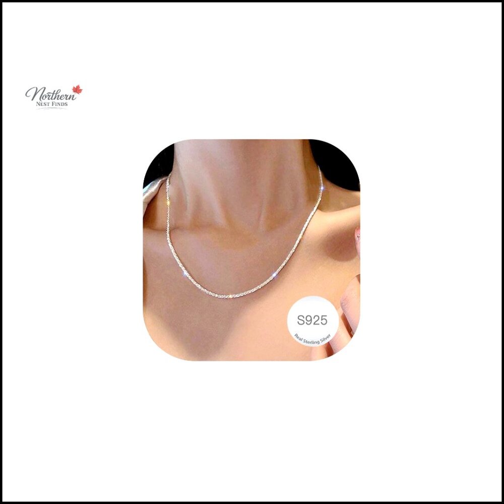 Sterling Silver Diamond Chain Necklace 2mm Dainty Hypoallergenic 16-26 Inch